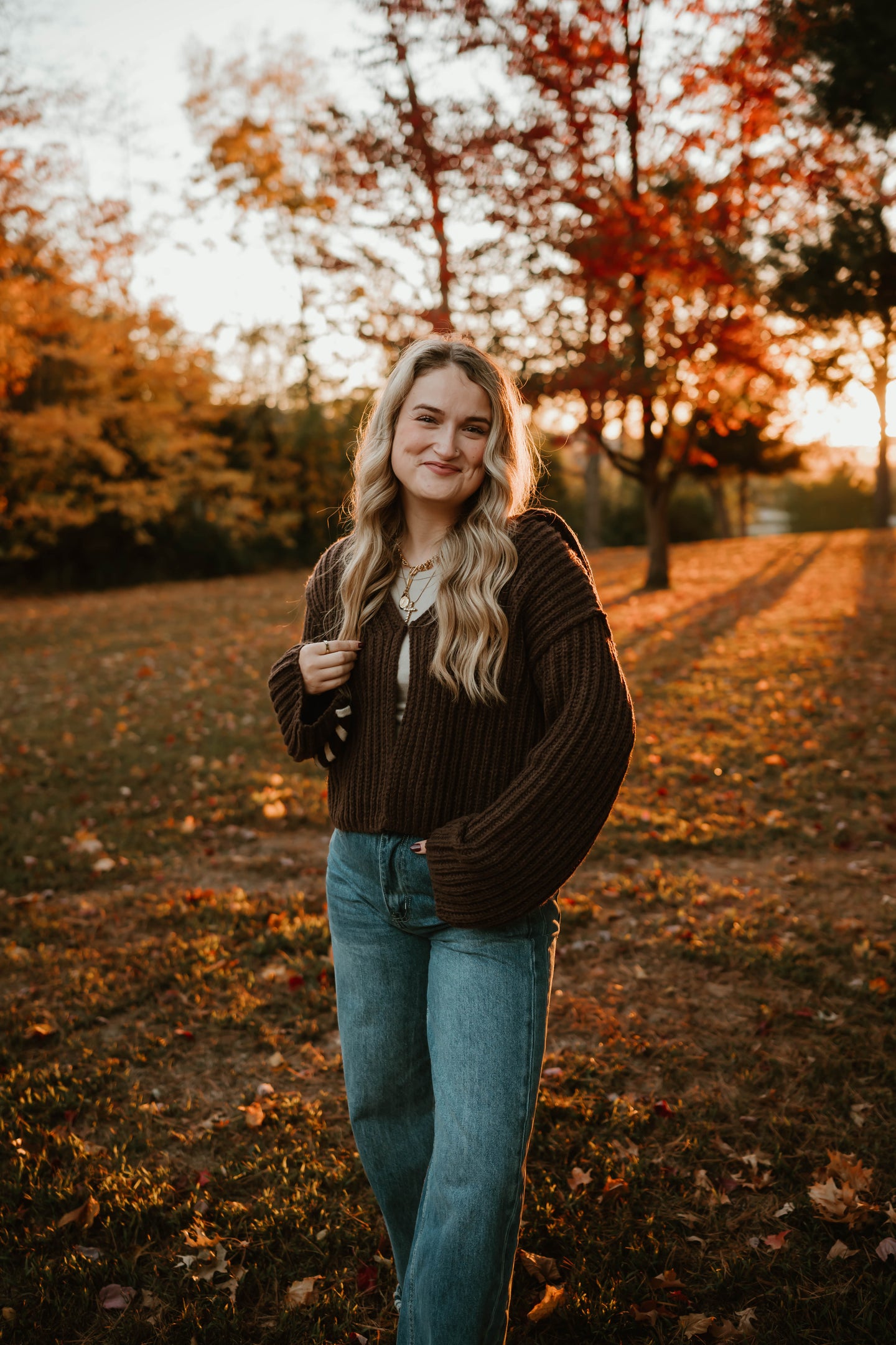 CHOCOLATE COLLARED OPEN STITCH SWEATER